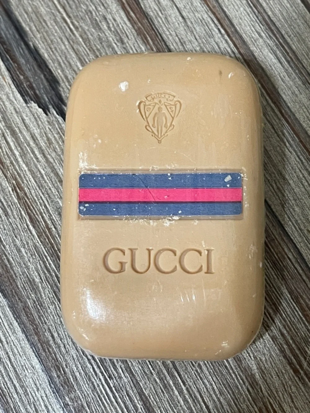 Vintage 70s Gucci Soap Bars Set of 2 Logo Embossed Tan New in Original Packaging